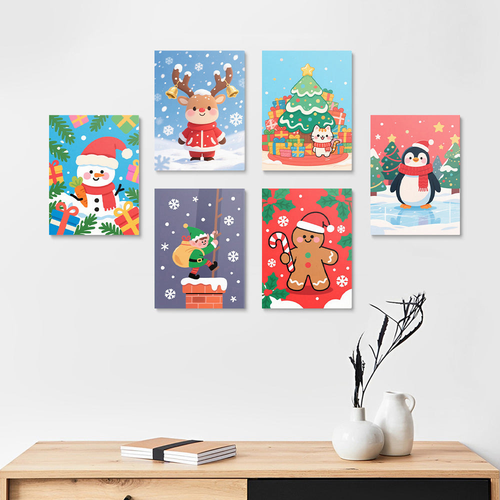 Kerstcadeaus en Sneeuwvlokken 6 Stuks Mini Schilderen op Nummers