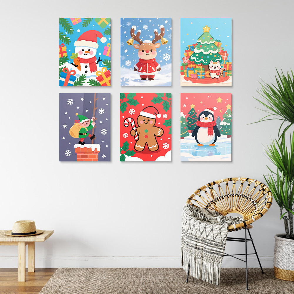 Kerstcadeaus en Sneeuwvlokken 6 Stuks Mini Schilderen op Nummers