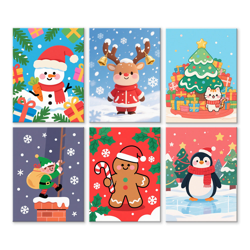 Kerstcadeaus en Sneeuwvlokken 6 Stuks Mini Schilderen op Nummers