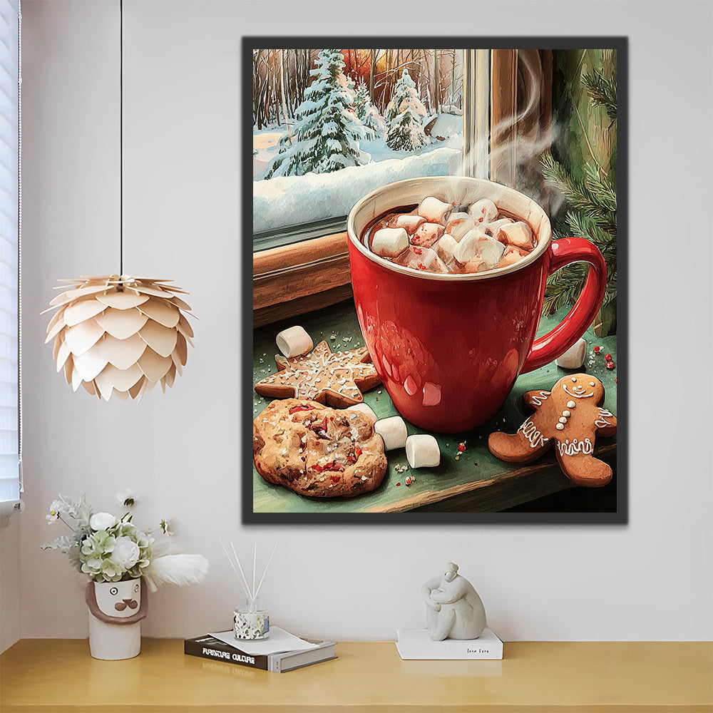 Kerstmarshmallowkoffie op de Vensterbank Schilderen op Nummers