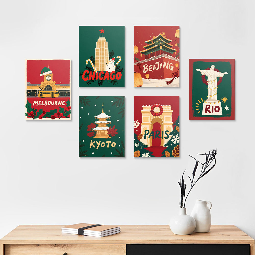 Kerstmis in de Hoofdstad 6 Stuks Mini Schilderen op Nummers