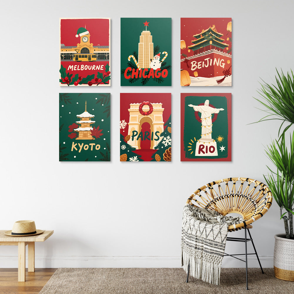 Kerstmis in de Hoofdstad 6 Stuks Mini Schilderen op Nummers