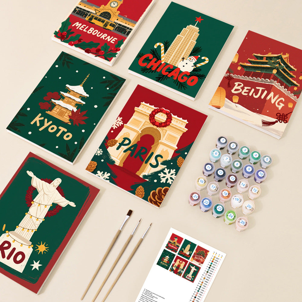 Kerstmis in de Hoofdstad 6 Stuks Mini Schilderen op Nummers