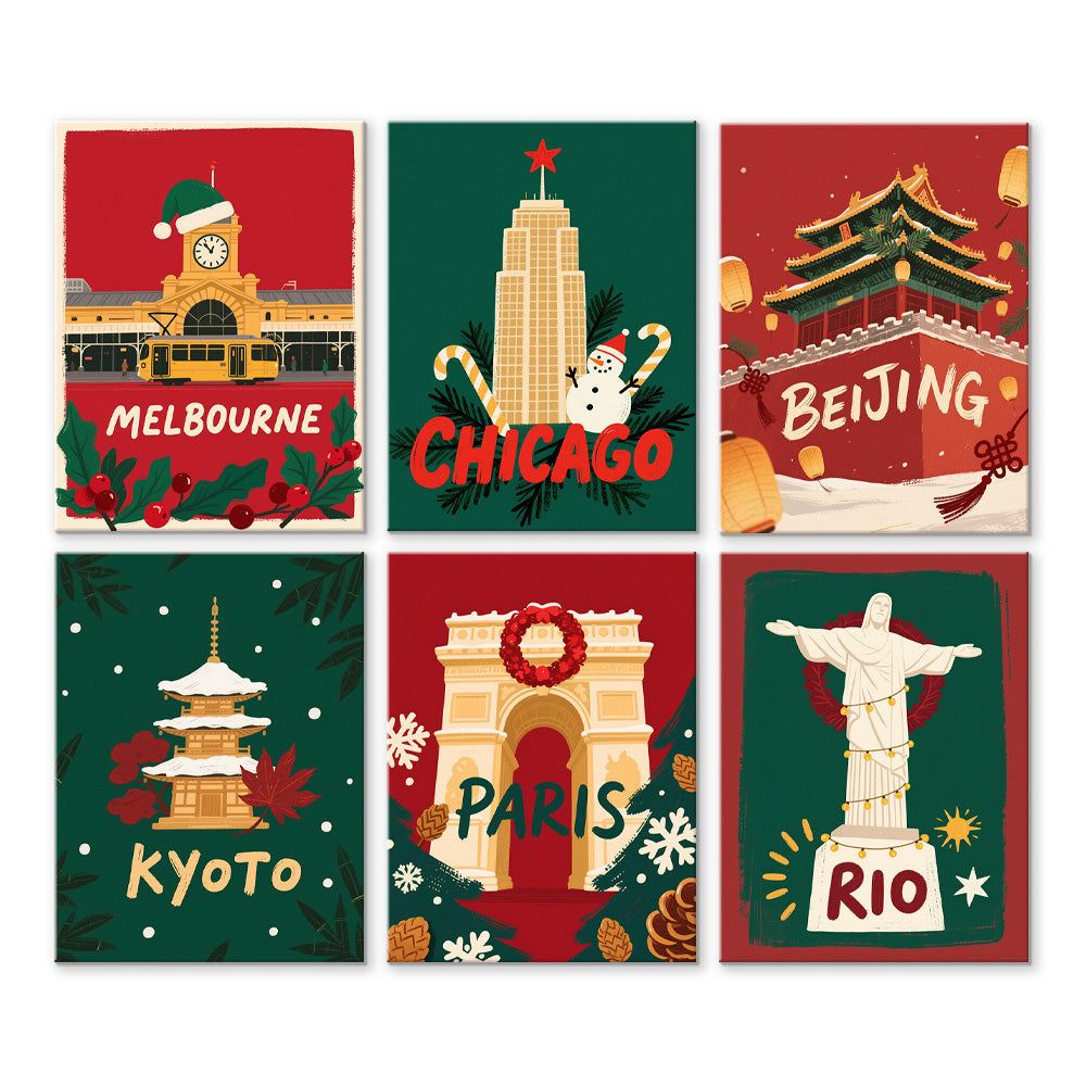 Kerstmis in de Hoofdstad 6 Stuks Mini Schilderen op Nummers