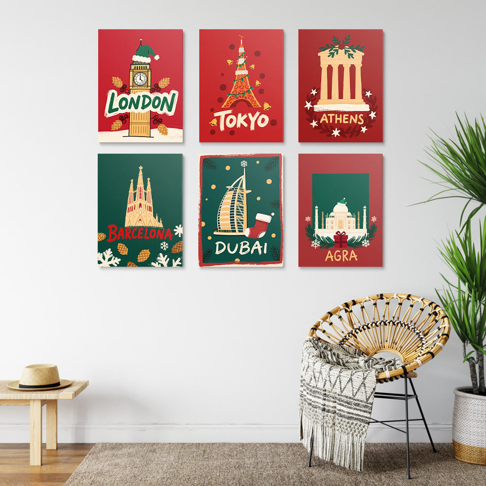 Kerstmis in Ontwikkelde Landen 6 Stuks Mini Schilderen op Nummers