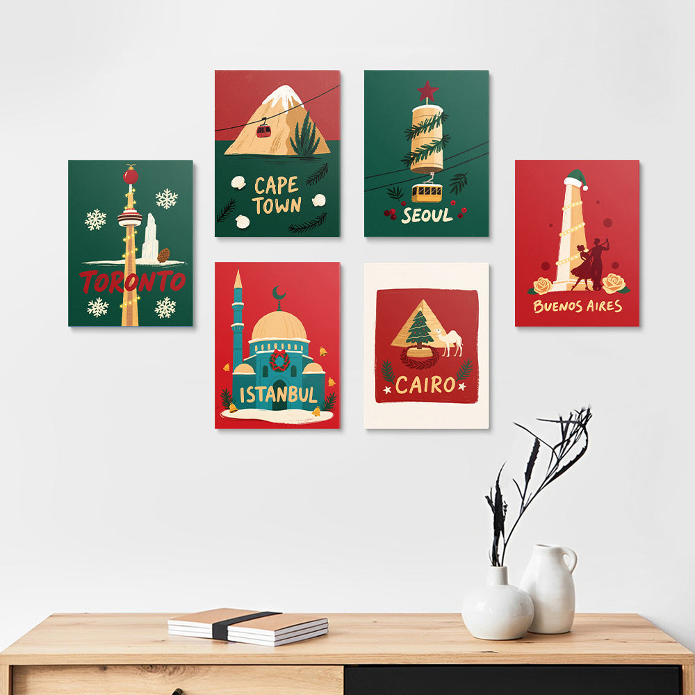 Kerstmis in Verschillende Steden 6 Stuks Mini Schilderen op Nummers