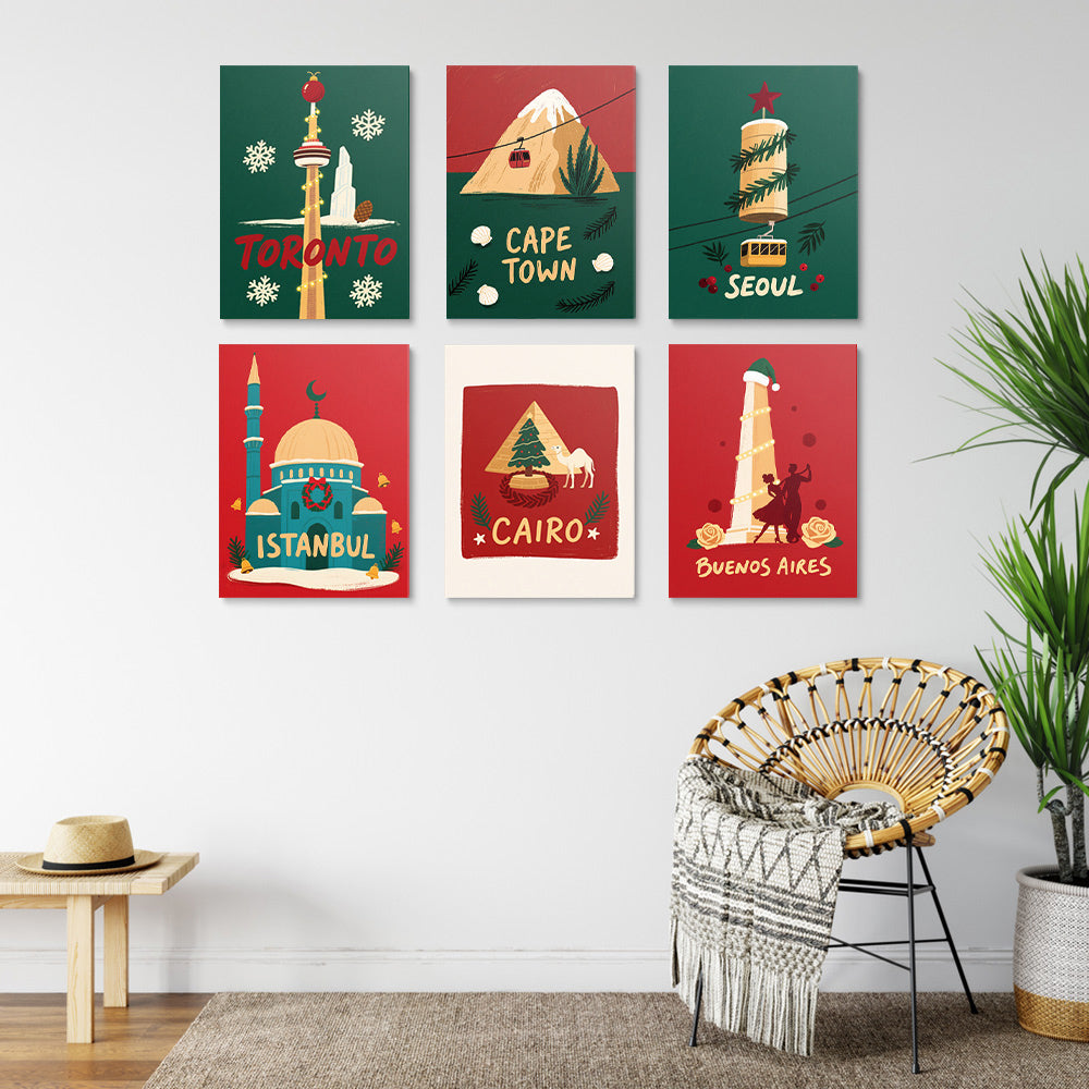 Kerstmis in Verschillende Steden 6 Stuks Mini Schilderen op Nummers