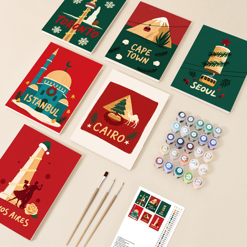 Kerstmis in Verschillende Steden 6 Stuks Mini Schilderen op Nummers