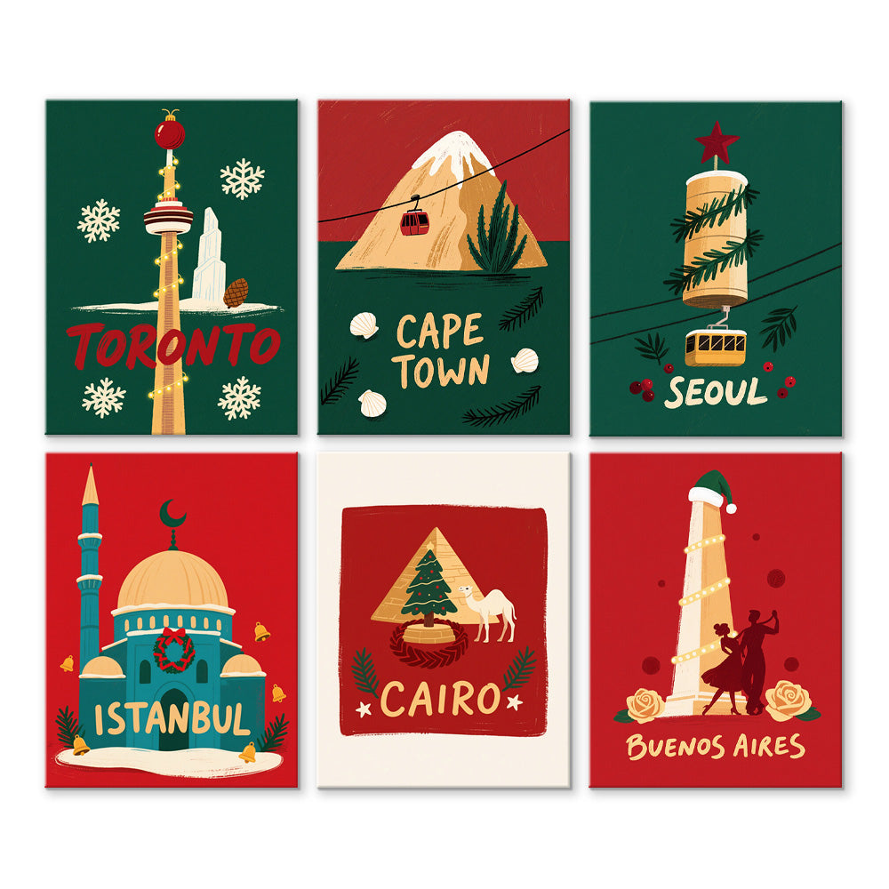 Kerstmis in Verschillende Steden 6 Stuks Mini Schilderen op Nummers