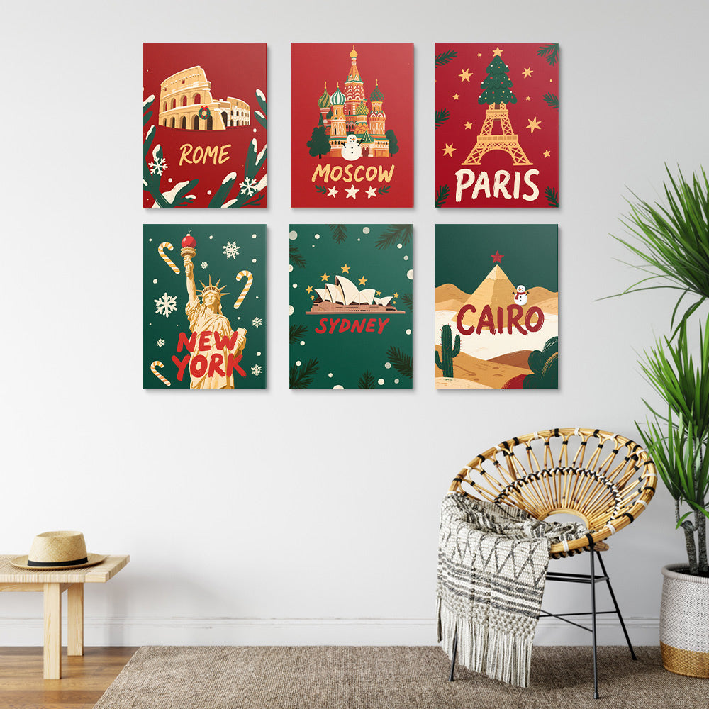 Kerstmis in Westerse Landen 6 Stuks Mini Schilderen op Nummers