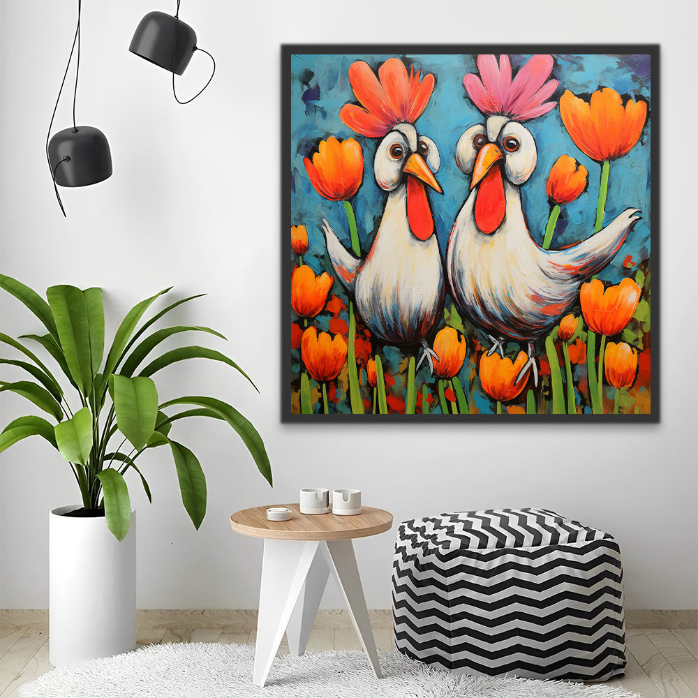 Kip in de tulpen Schilderen op Nummers