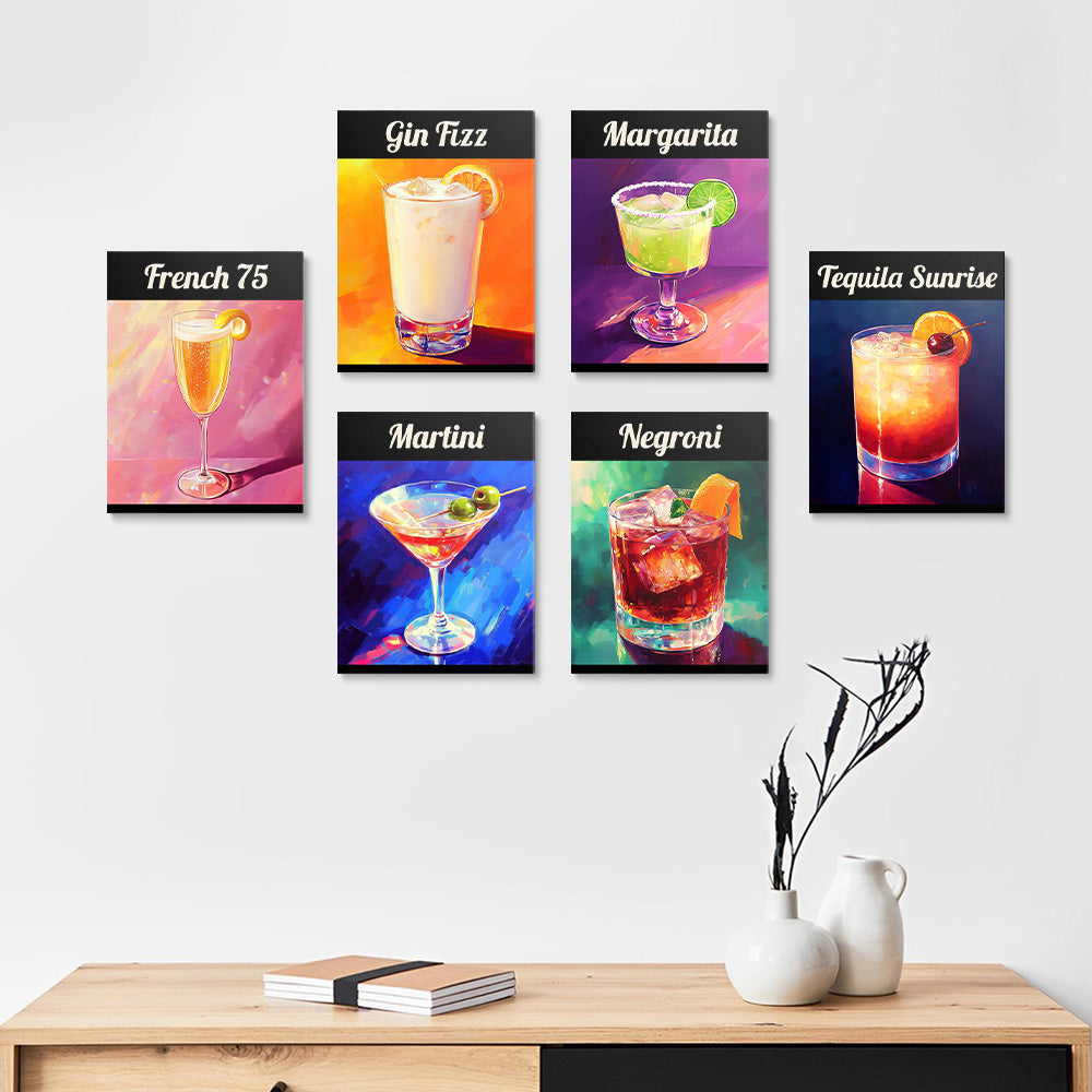 Klassieke Cocktail 6 Stuks Mini Schilderen op Nummers
