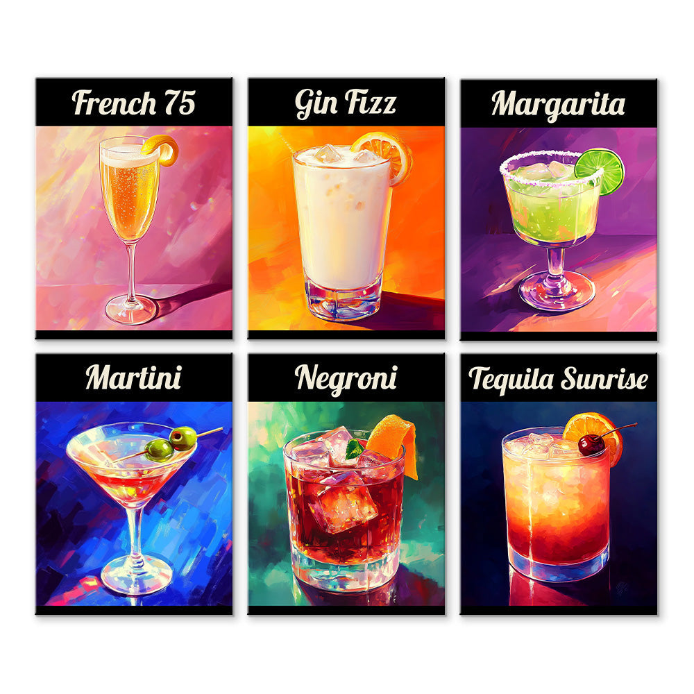 Klassieke Cocktail 6 Stuks Mini Schilderen op Nummers