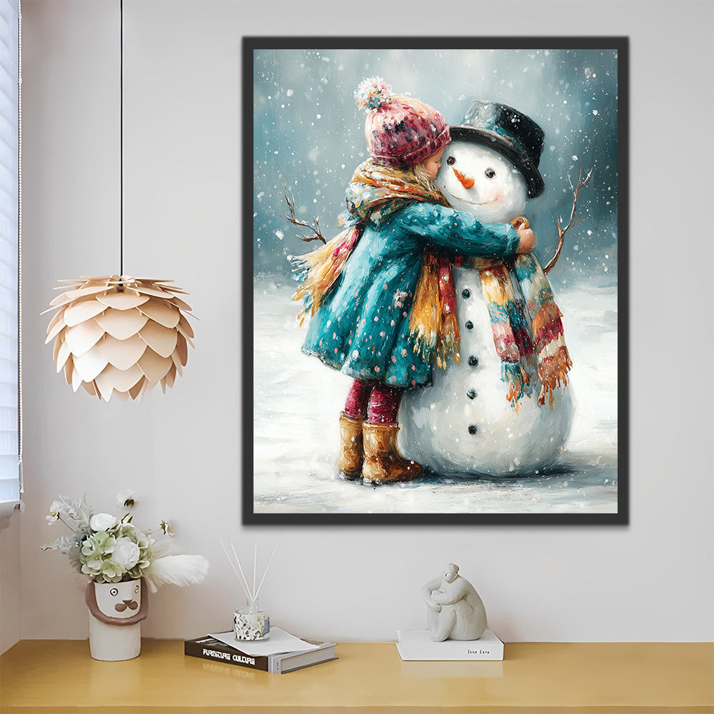 Klein Meisje Knuffelt een sneeuwpop Schilderen op Nummers