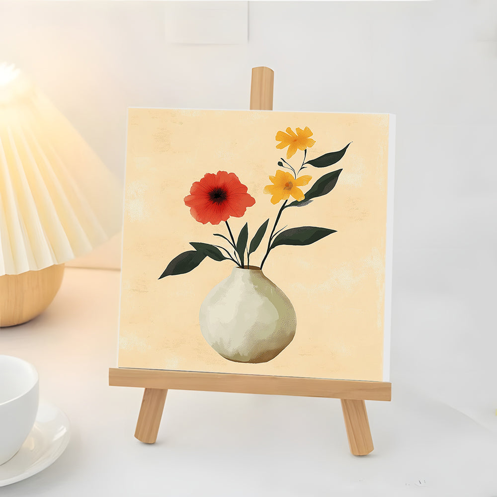 Kleine Bloemen in een Witte Porseleinen Vaas Mini Schilderen op Nummers