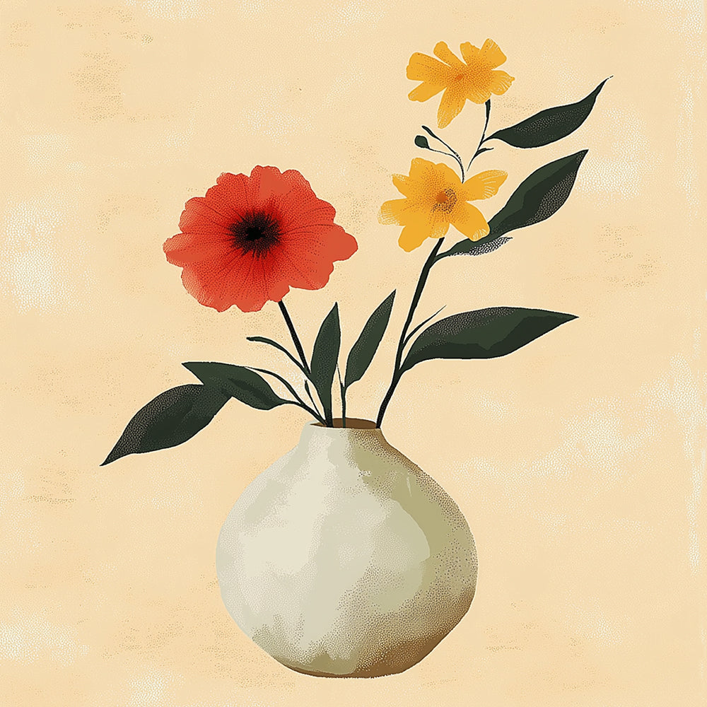 Kleine Bloemen in een Witte Porseleinen Vaas Mini Schilderen op Nummers