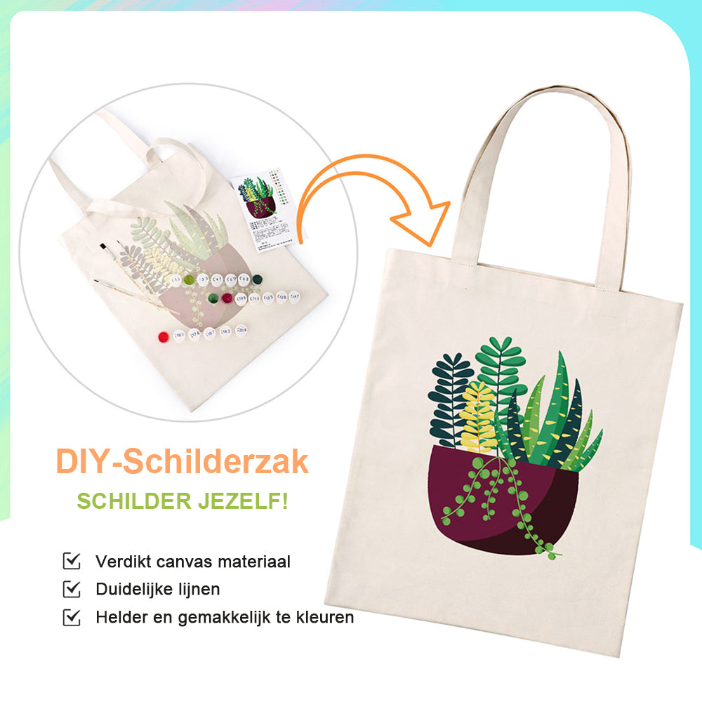 Kleine Groene Kamerplant Canvas Tote Bag Schilderen op Nummers
