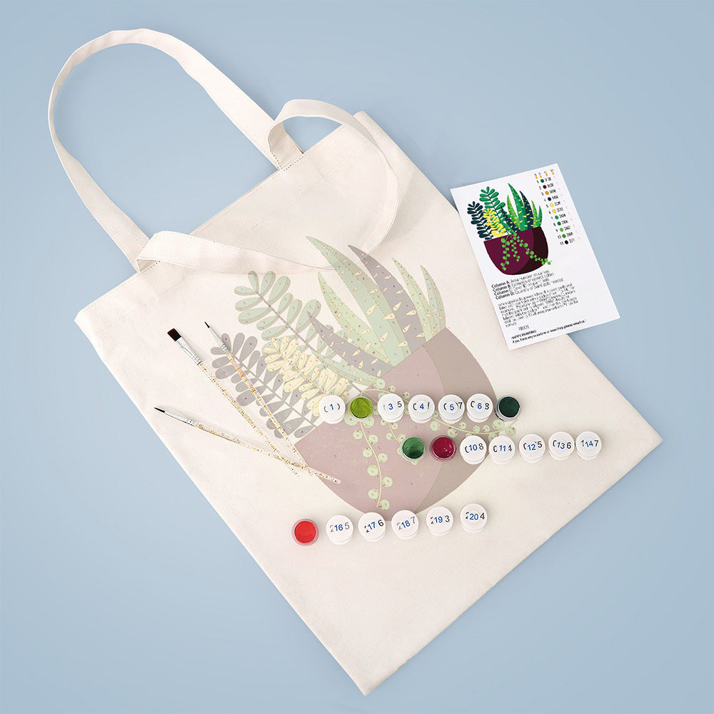 Kleine Groene Kamerplant Canvas Tote Bag Schilderen op Nummers