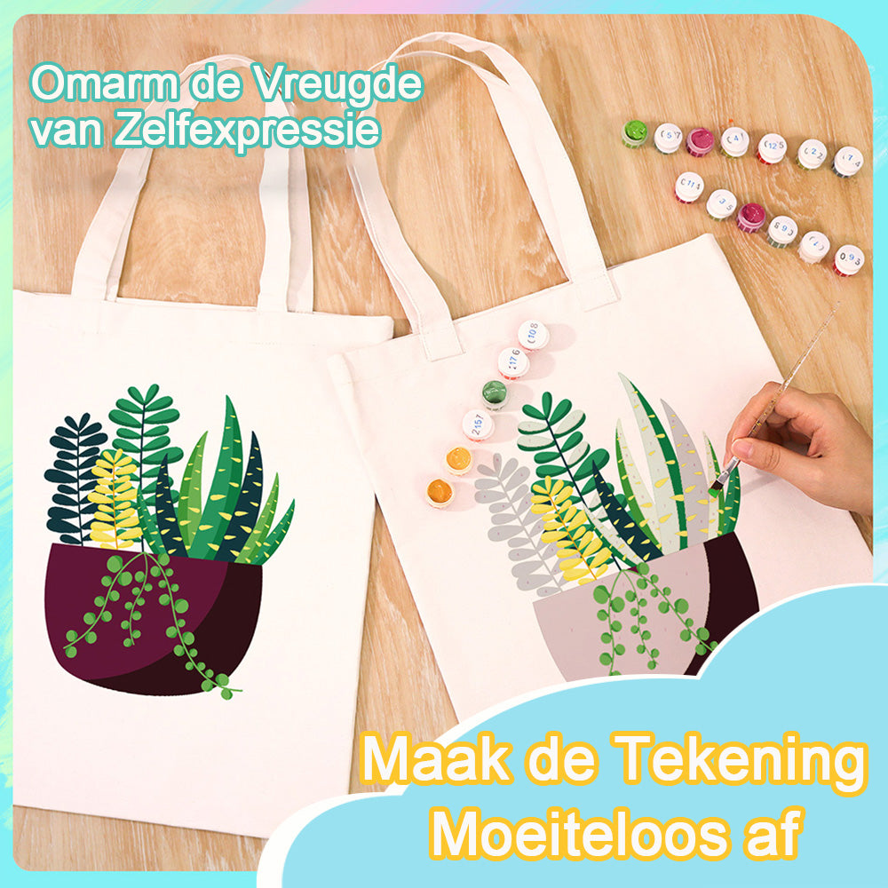 Kleine Groene Kamerplant Canvas Tote Bag Schilderen op Nummers