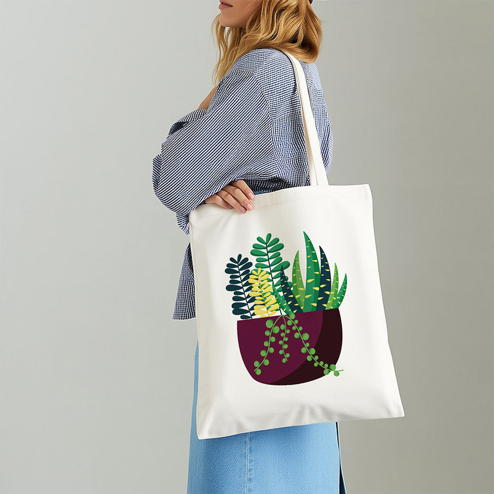 Kleine Groene Kamerplant Canvas Tote Bag Schilderen op Nummers