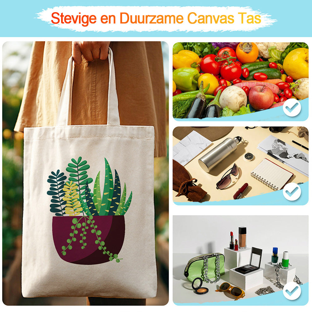 Kleine Groene Kamerplant Canvas Tote Bag Schilderen op Nummers