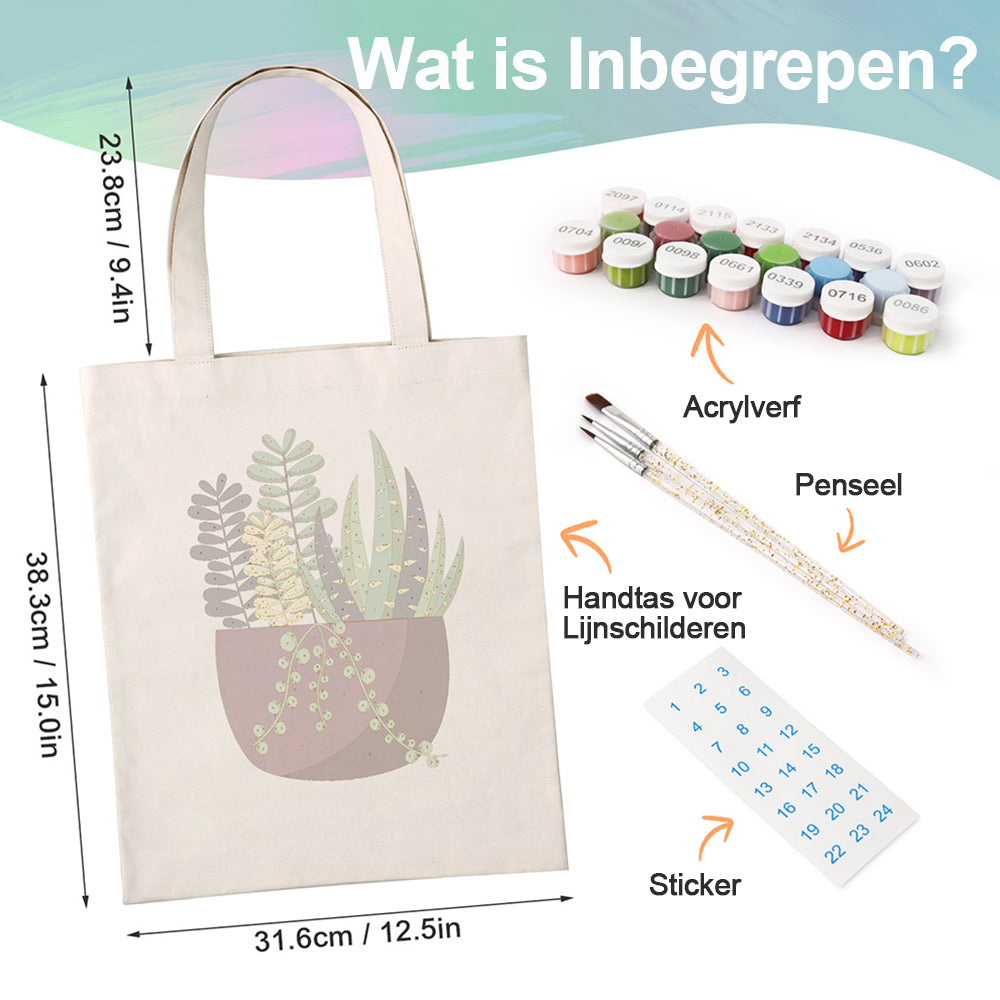 Kleine Groene Kamerplant Canvas Tote Bag Schilderen op Nummers