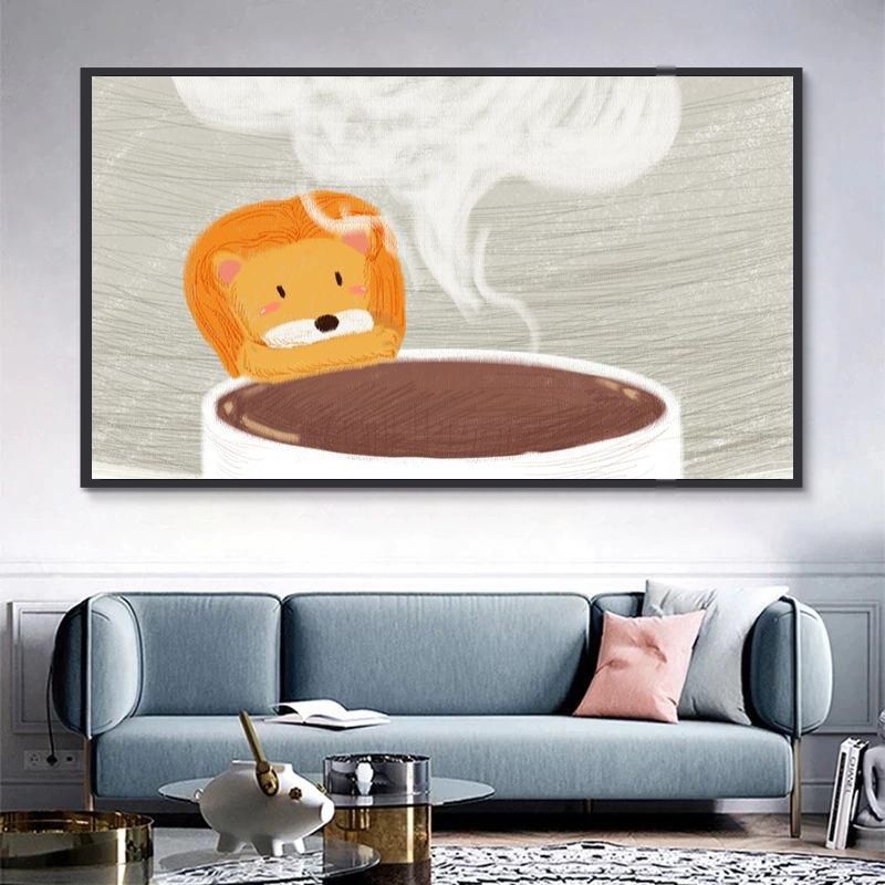 Kleine Leeuw naast het Koffiekopje Schilderen op Nummers