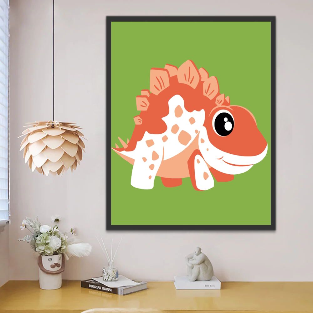 Kleine Oranje Dinosaurus met Grote Ogen Schilderen op Nummers Kinderen