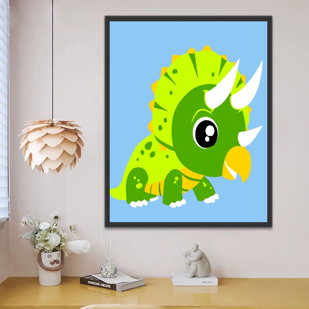 Kleine Schattige Cartoon Groene Dinosaurus Schilderen op Nummers