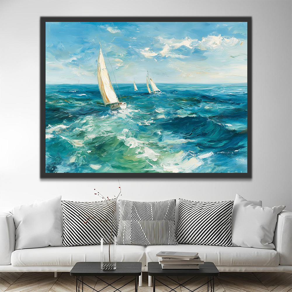 Kleine Witte Zeilboten op Zee Schilderen op Nummers