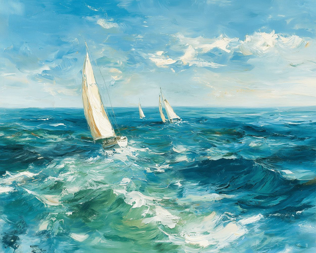 Kleine Witte Zeilboten op Zee Schilderen op Nummers
