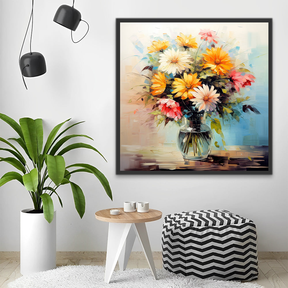 Kleurrijke chrysanten in een glazen vaas Schilderen op Nummers