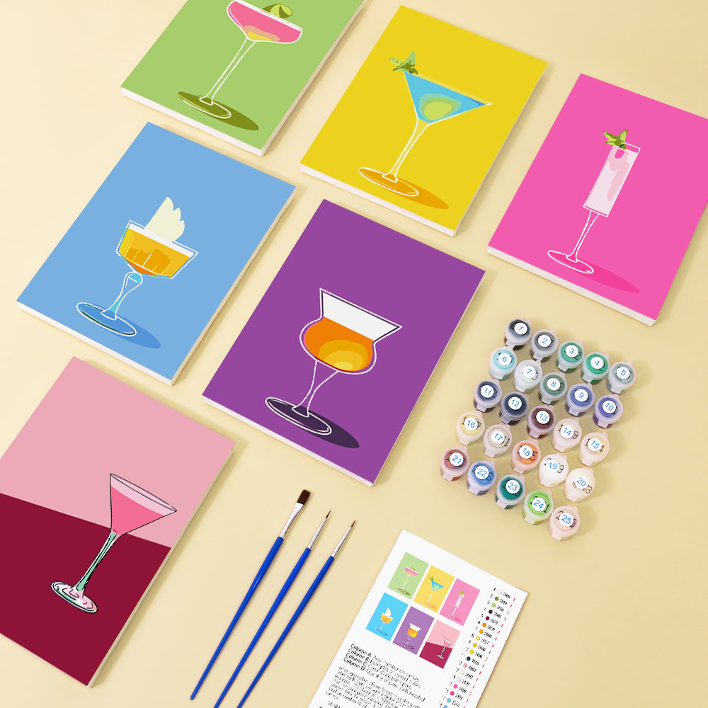 Kleurrijke Cocktails 6 Stuks Mini Schilderen op Nummers