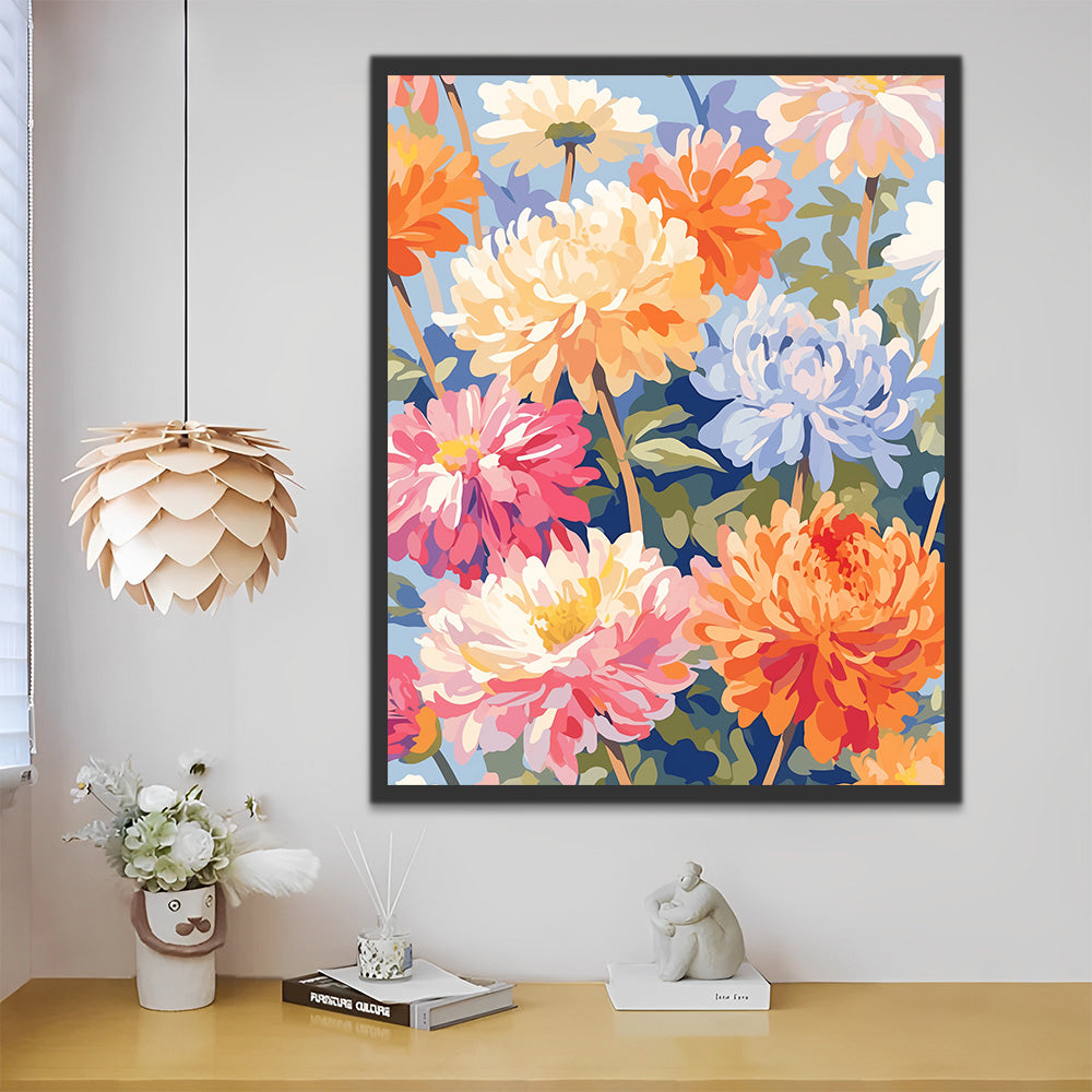 Kleurrijke en Volledig Bloeiende Chrysanten Schilderen op Nummers