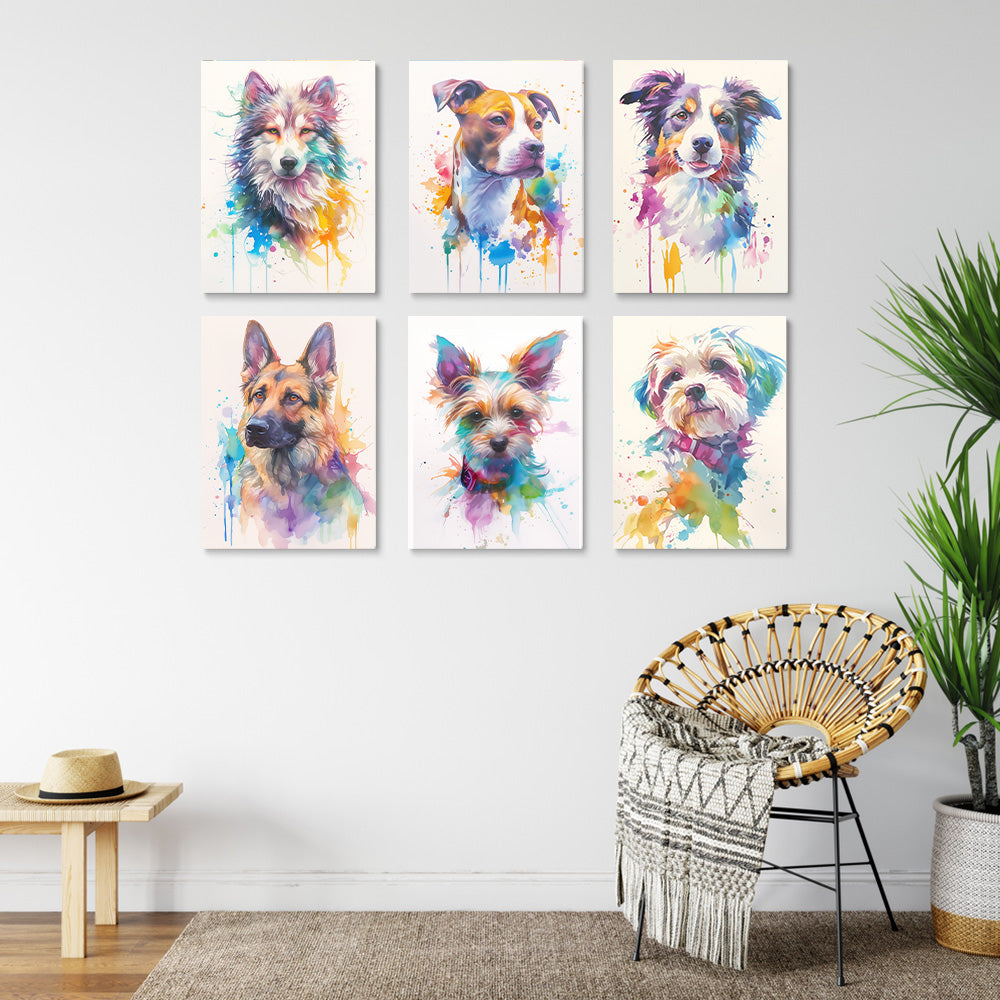 Kleurrijke Honden van Verschillende Rassen 6 Stuks Mini Schilderen op Nummers