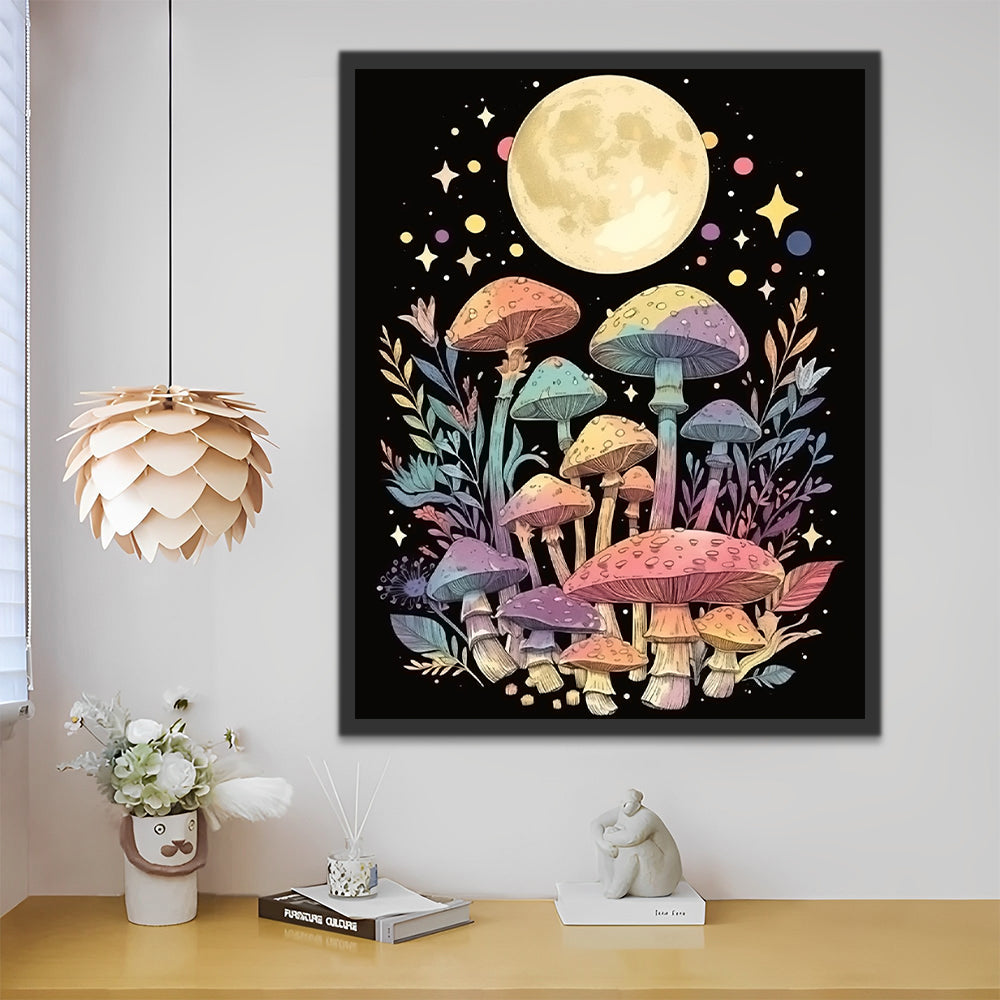 Kleurrijke Paddenstoelen in het Maanlicht Schilderen op Nummers