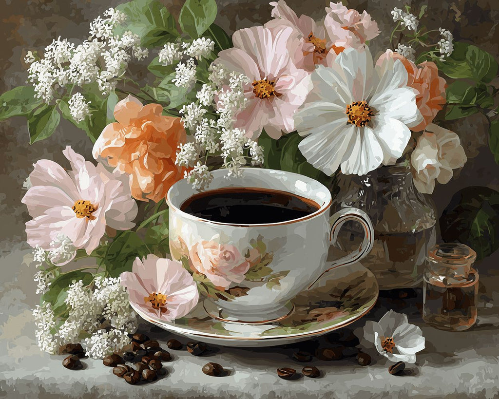 Koffie en Bloemen Schilderen op Nummers