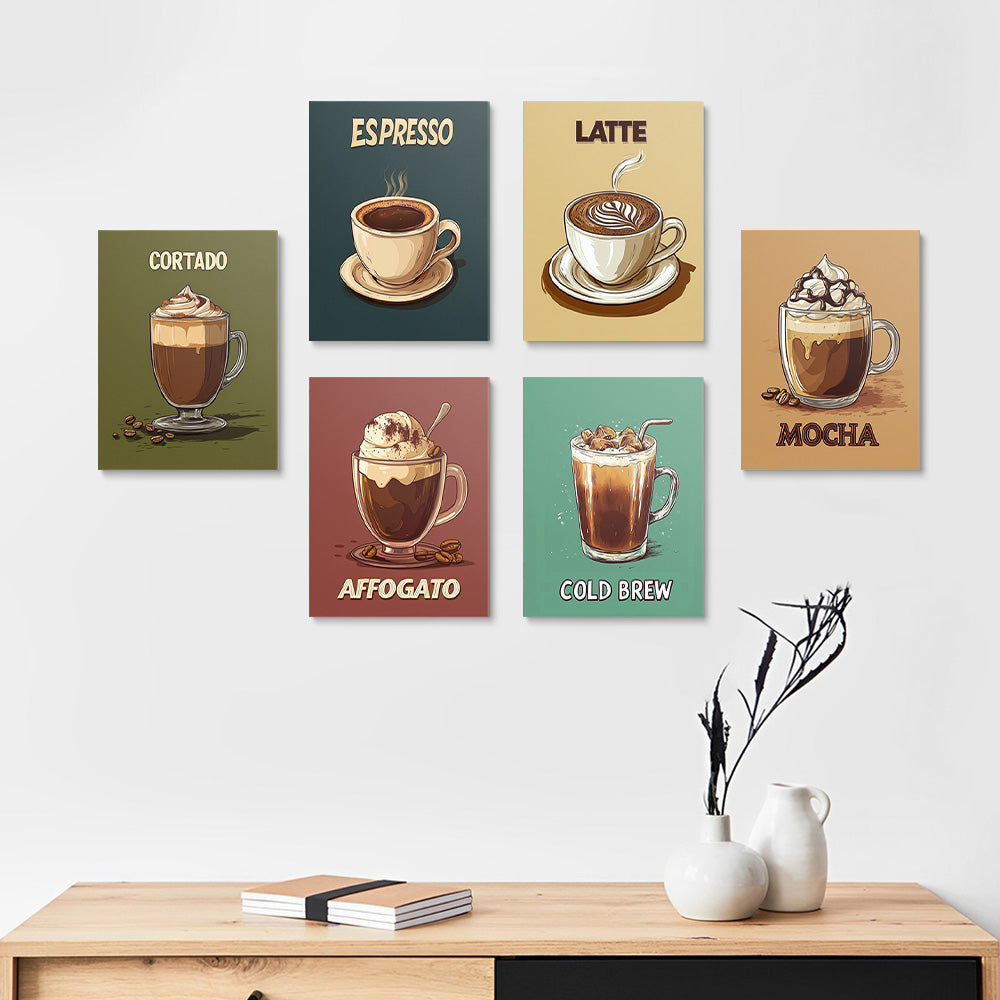 Koffie in Verschillende Smaken 6 Stuks Mini Schilderen op Nummers