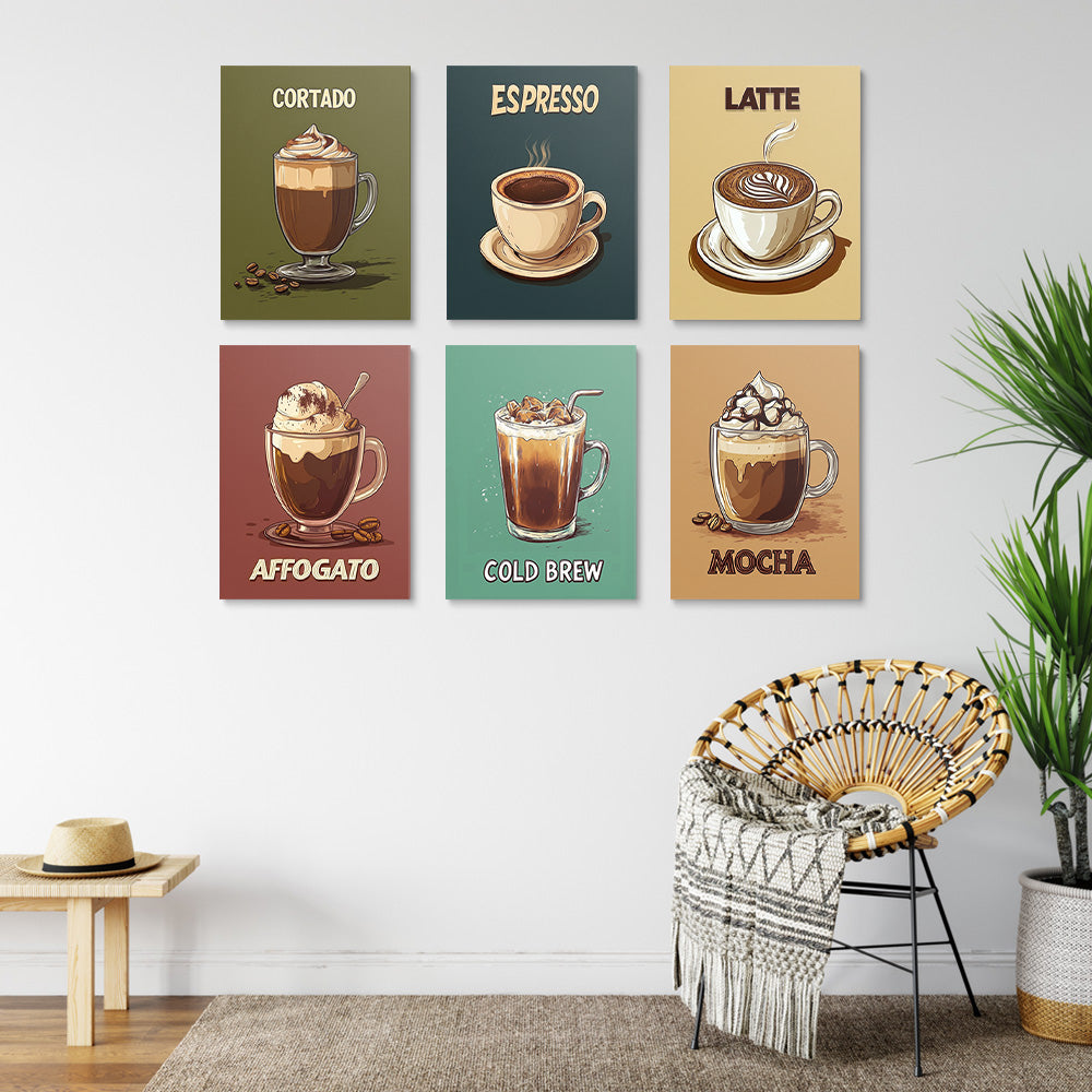 Koffie in Verschillende Smaken 6 Stuks Mini Schilderen op Nummers