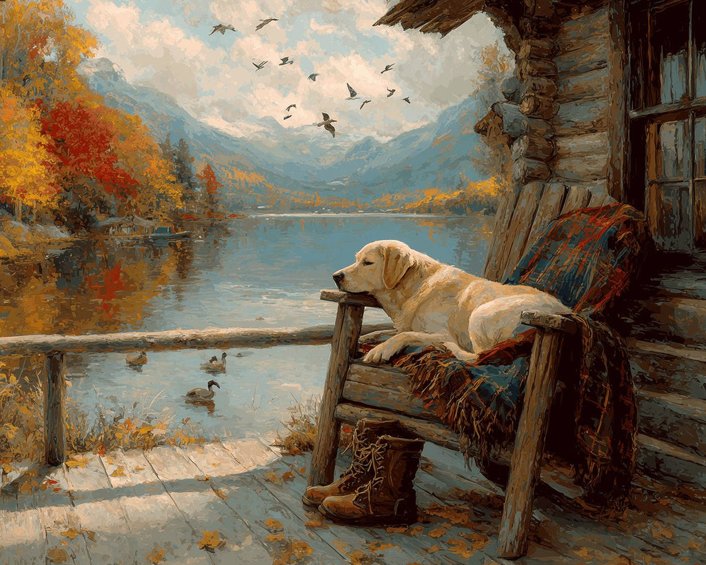 Labrador Retriever voor een Berghut Schilderen op Nummers