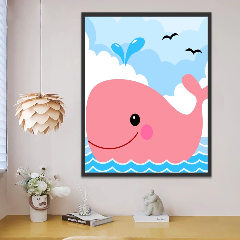 Lachende Roze Walvis Schilderen op Nummers Kinderen