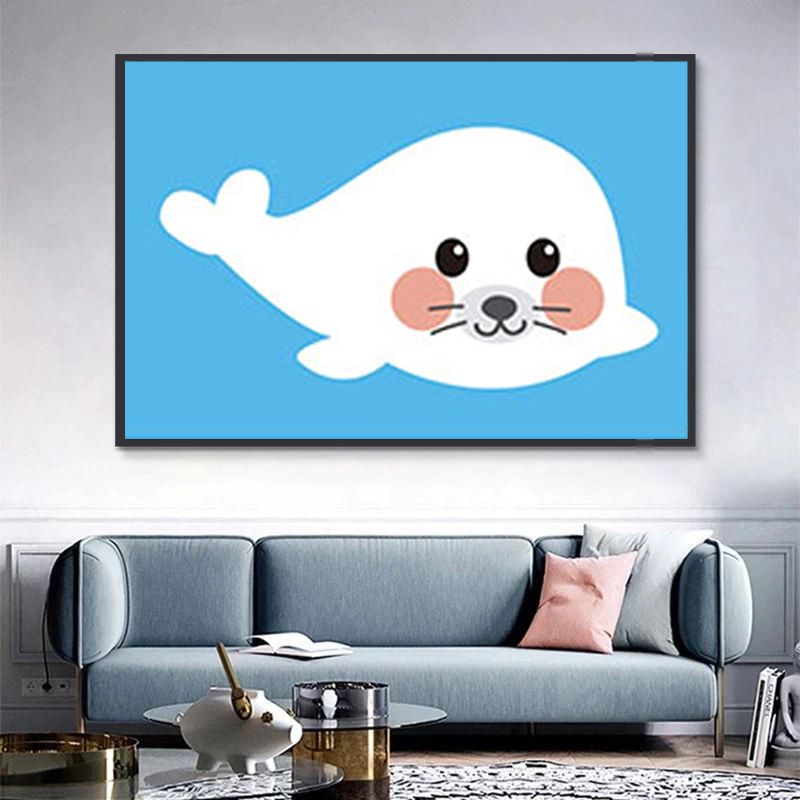 Leuke Witte Cartoon Zegel Schilderen op Nummers Kinderen