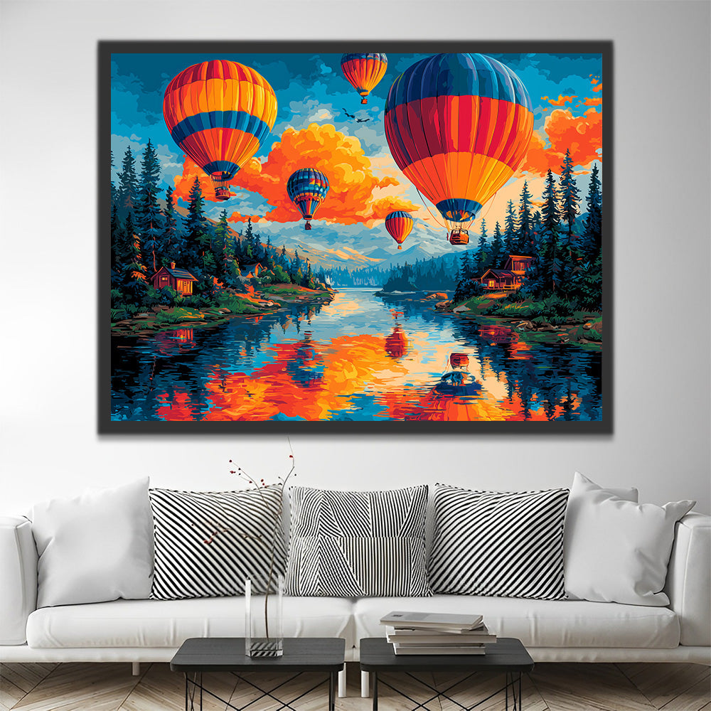 Luchtballonnen boven Bosrivier Schilderen op Nummers