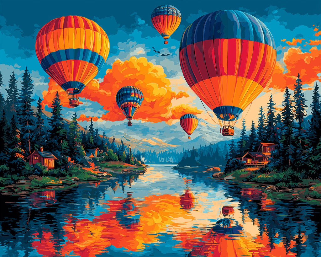 Luchtballonnen boven Bosrivier Schilderen op Nummers