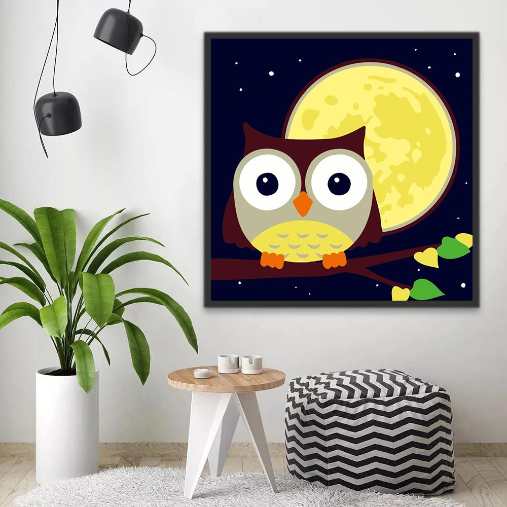 Maan en Cartoon Uil Schilderen op Nummers Kinderen
