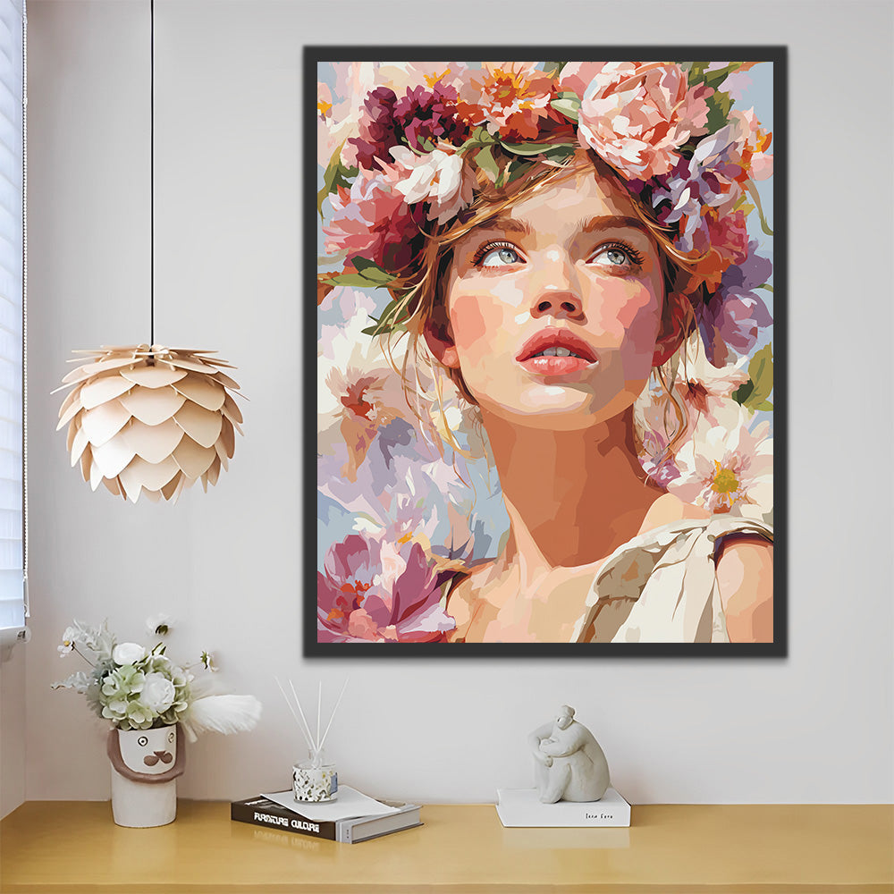 Meisje met Bloemenkrans Schilderen op Nummers