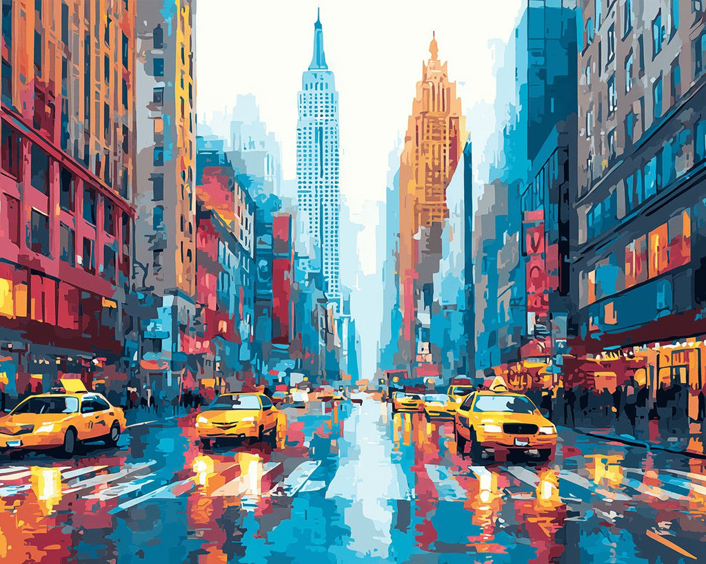 Moderne Stad en Taxi in de Regen Schilderen op Nummers