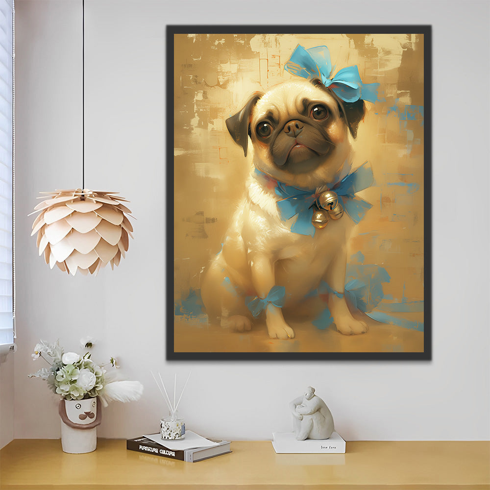 Mopshond met Blauw Strikje Schilderen op Nummers