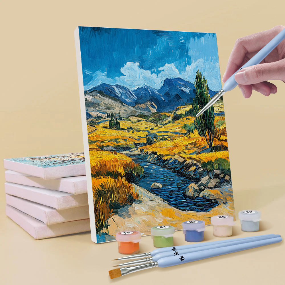 Natuurlandschap in Van Gogh-stijl 6 Stuks Mini Schilderen op Nummers