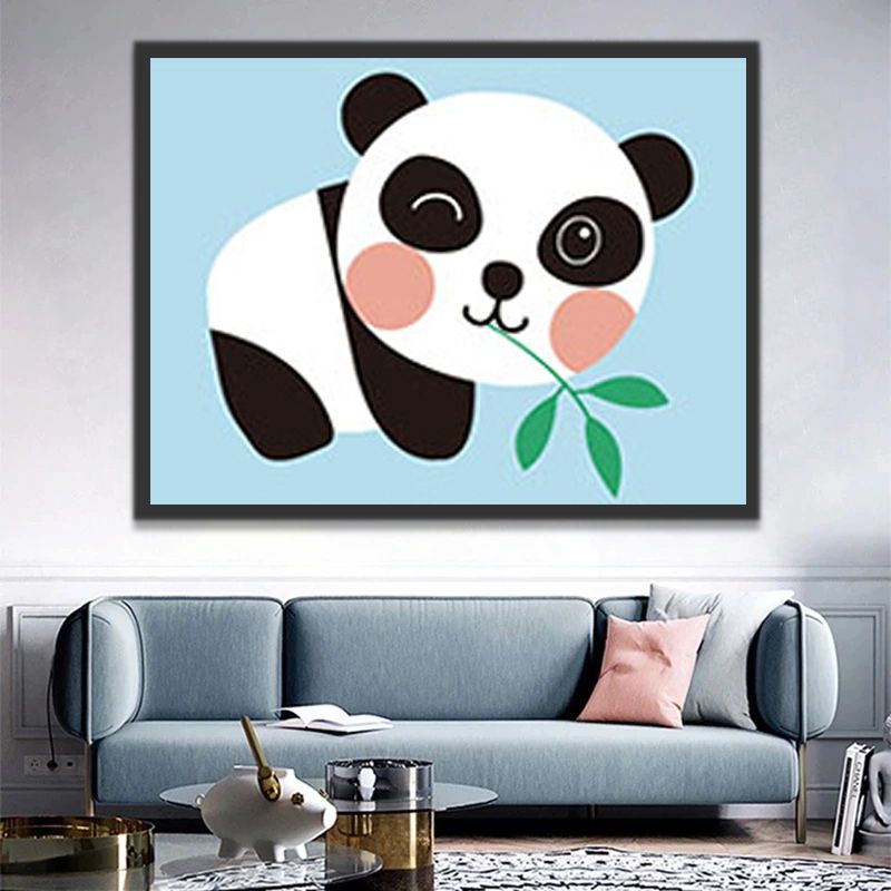 Ondeugende Cartoon Panda Schilderen op Nummers Kinderen